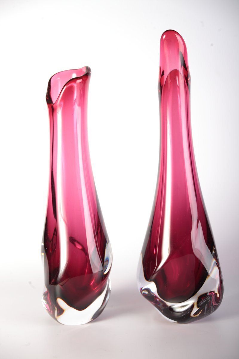 Ruby Glass Vase By Milena Veliskova For Skrdlovice, Czech, 1960s, Set Of 2 photo for sale