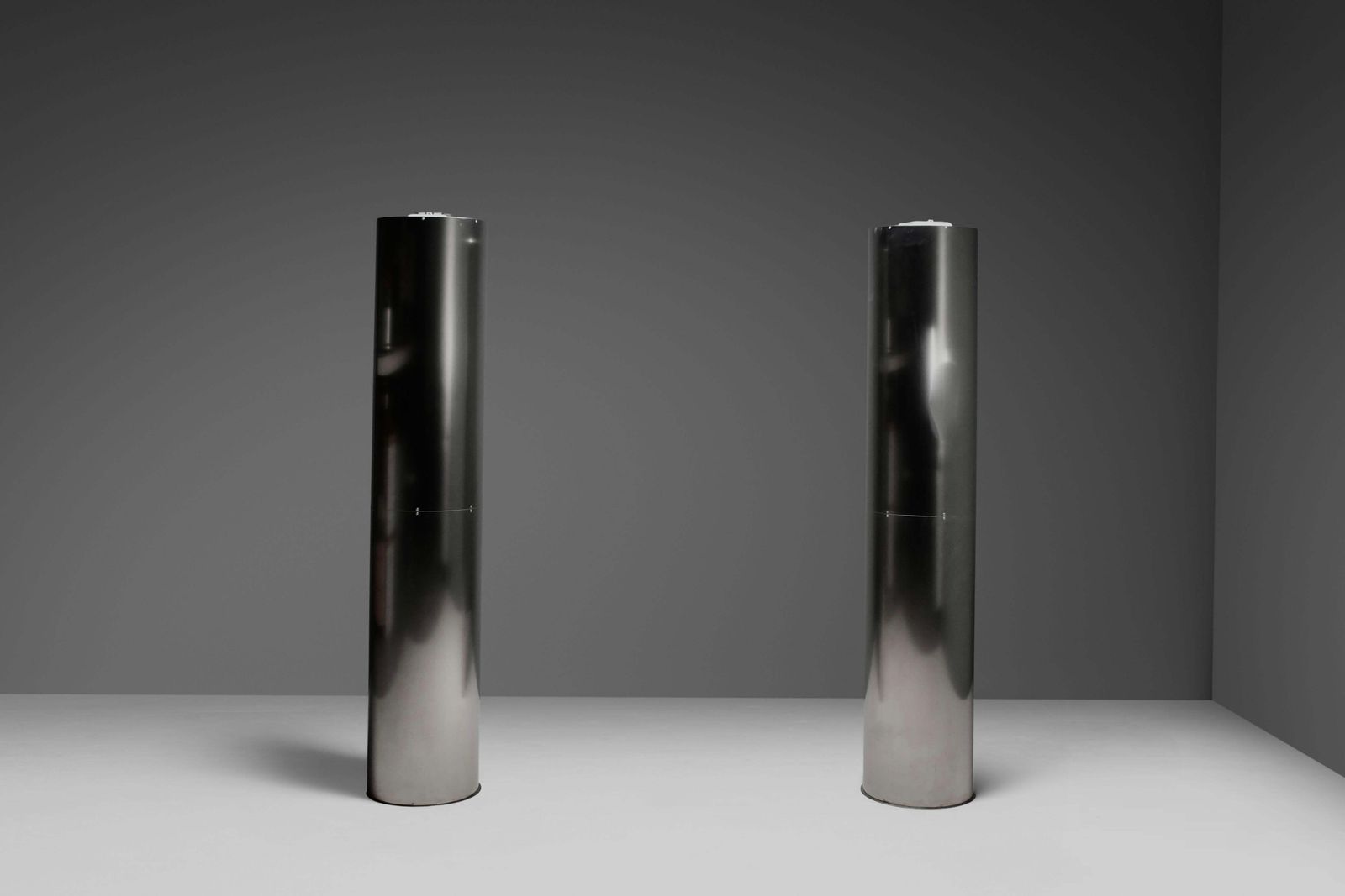 Monumental Large Stainless Steel Floor Lamps By Targetti – Italy, 1970s photo for sale