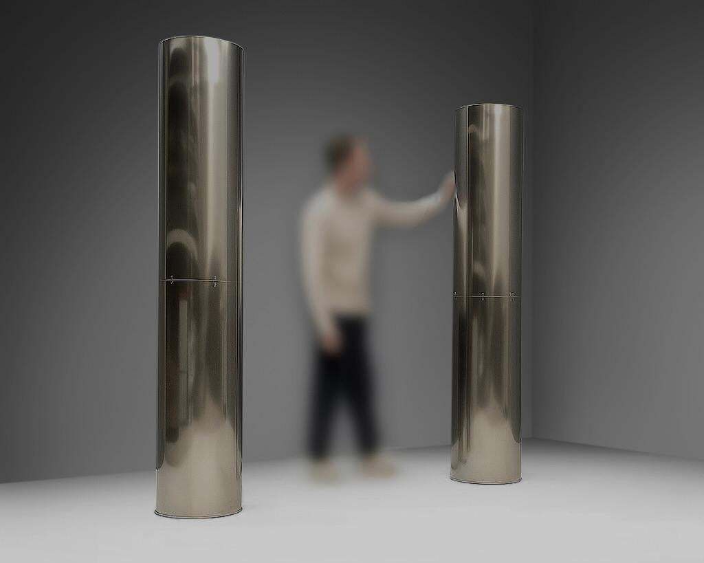 photo buy Monumental Large Stainless Steel Floor Lamps By Targetti – Italy, 1970s
