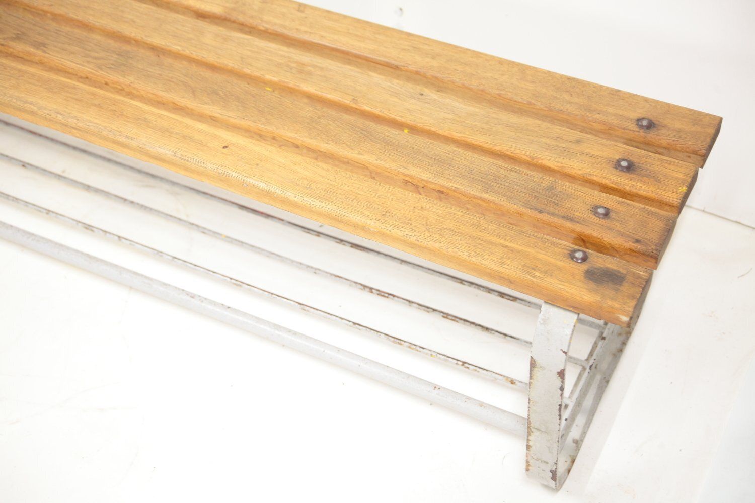 Industrial Oak And Steel Bench, 1980s photo 330.0