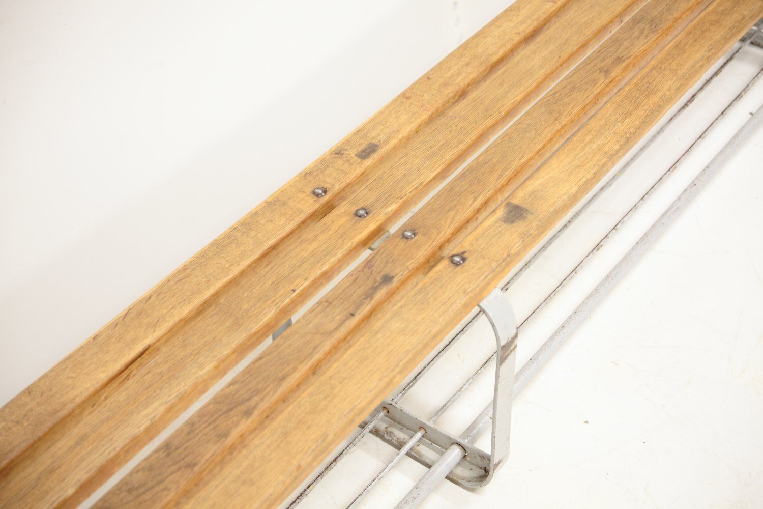 Industrial Oak And Steel Bench, 1980s photo buy