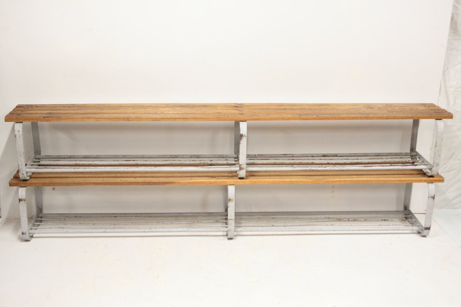 photo for sale Industrial Oak And Steel Bench, 1980s