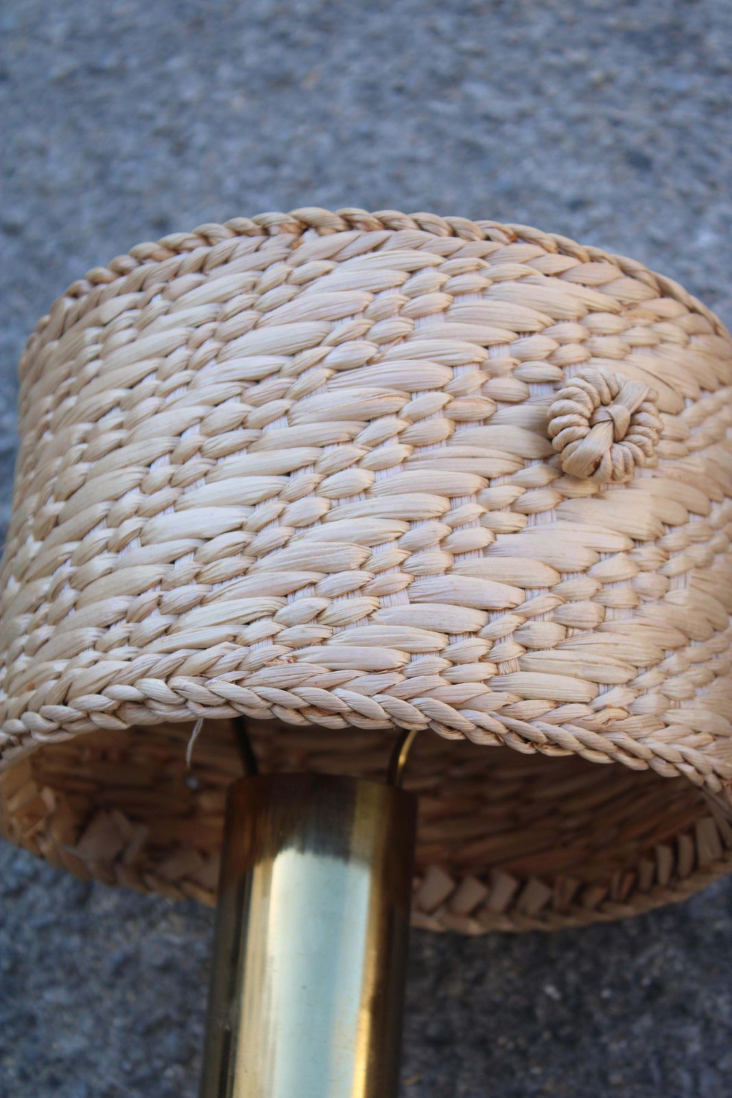 photo for sale Pair Of Bedside Lamps In Brass And Straw Italy 1970s Directional