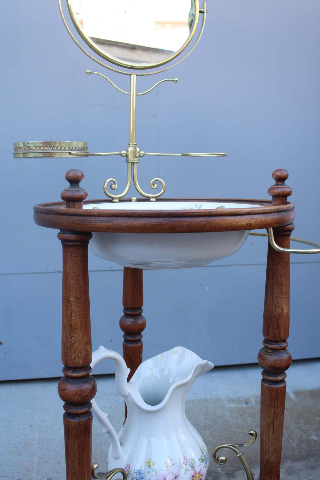photo for sale Basin With Cabinetand Mirror For Bathroom Or Bedroom In Walnut Wood And Brass