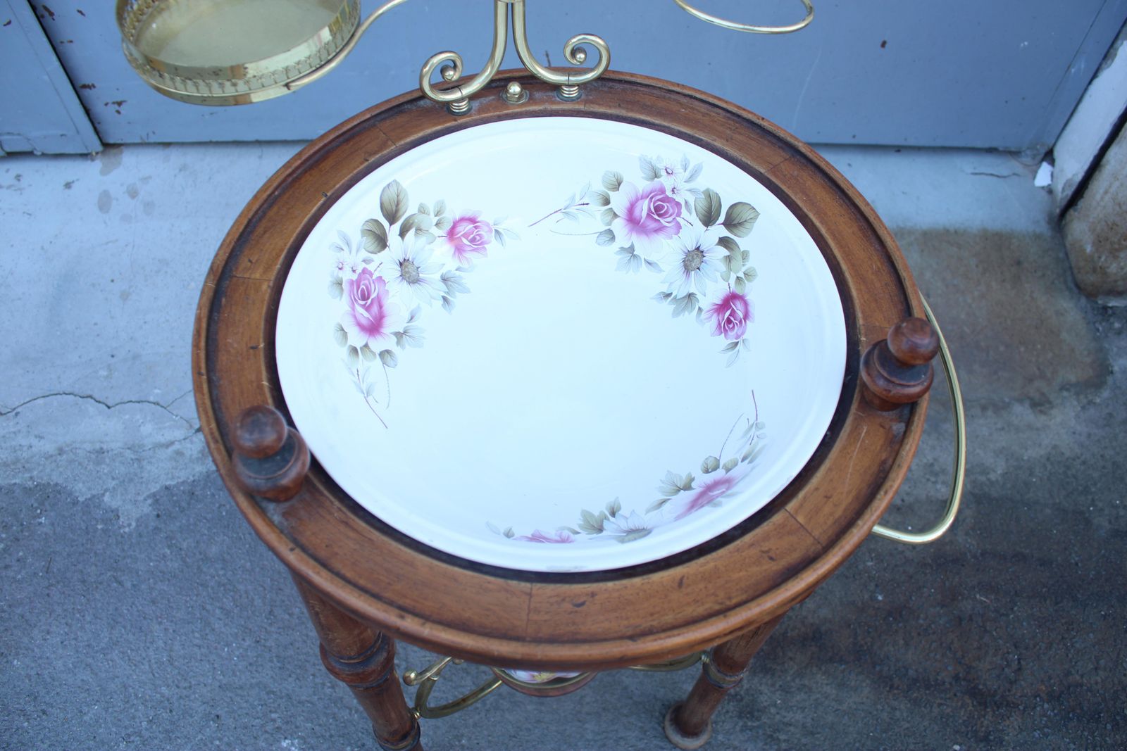 Furniture Basin With Cabinetand Mirror For Bathroom Or Bedroom In Walnut Wood And Brass photo