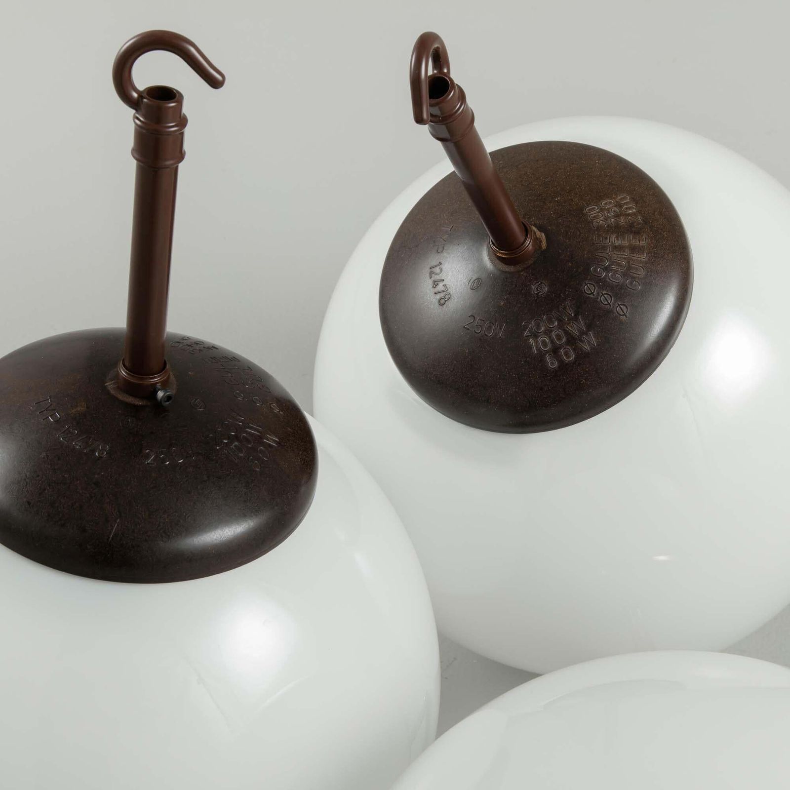 Mid Century Czech Milk Glass / Opaline Glass Globe Pendant Lights photo for sale
