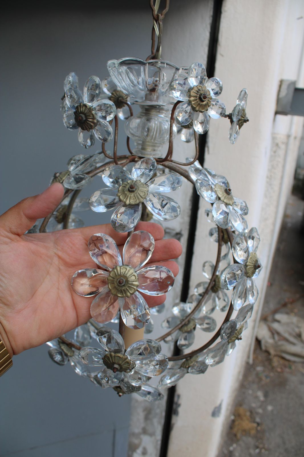 Lighting Ball Pendant Chandelier With Crystals France 1950s photo
