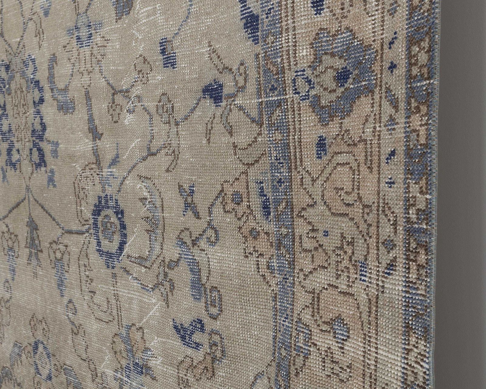 7x10 Vintage Rug, Turkish Rug Blue Beige Floral, Large Handmade Wool Area Carpet photo vinterior