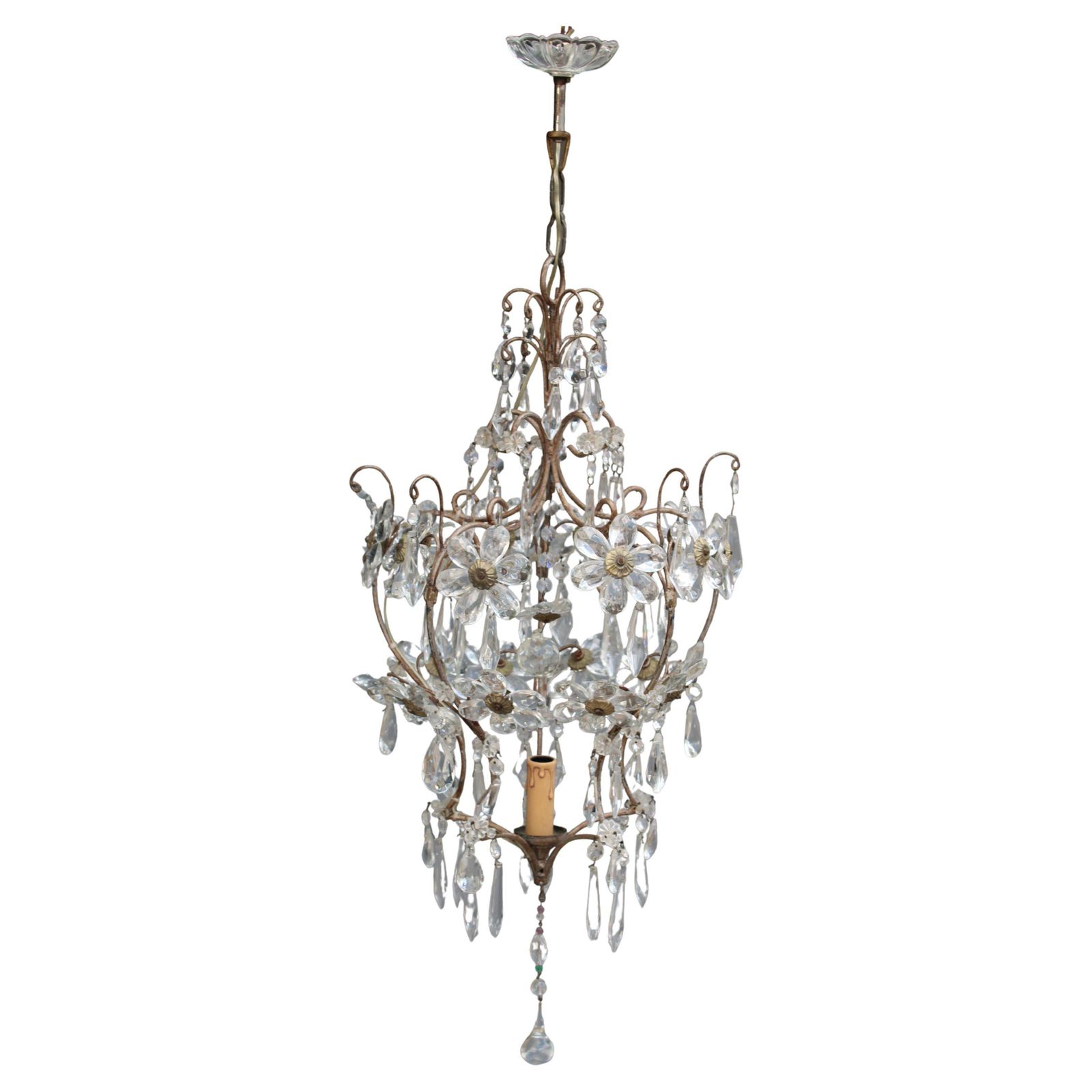 Decorative French Metal And Crystal Laterna 1950 Made In France