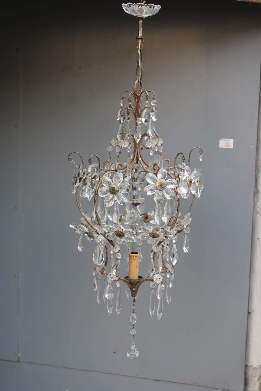 Decorative French Metal And Crystal Laterna 1950 Made In France photo furniture