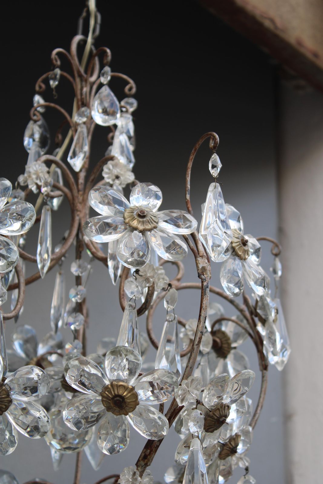Decorative French Metal And Crystal Laterna 1950 Made In France photo buy