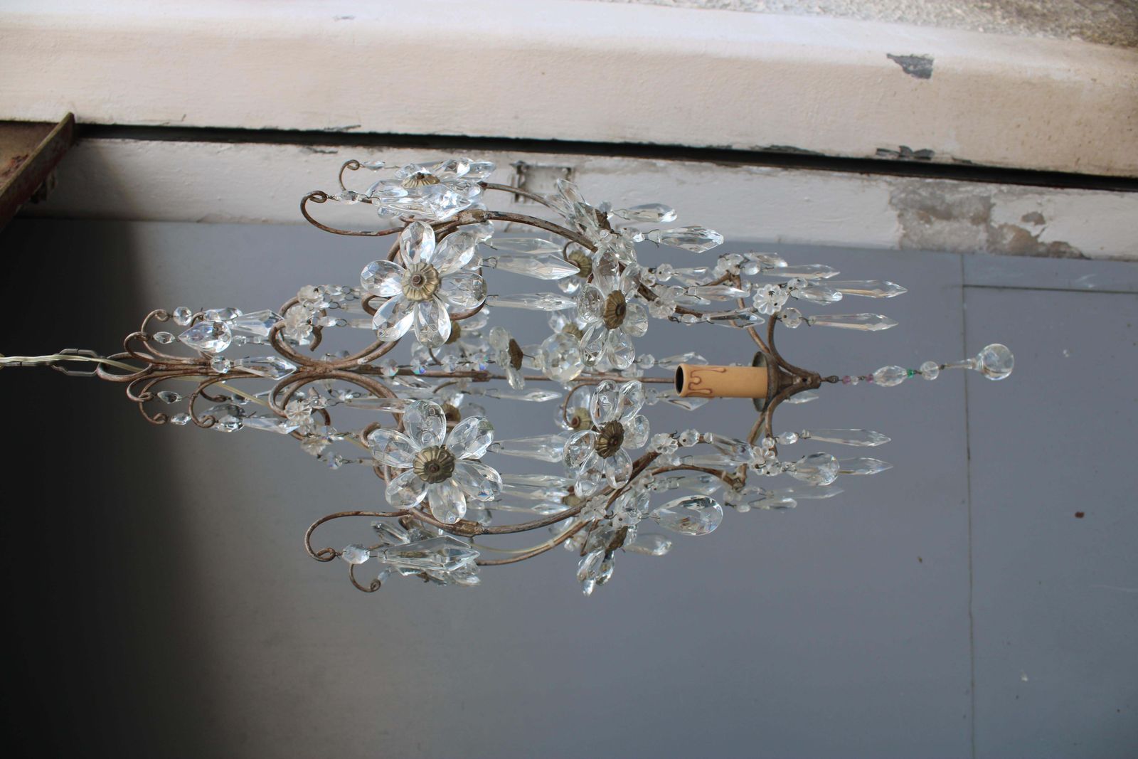Lighting Decorative French Metal And Crystal Laterna 1950 Made In France photo