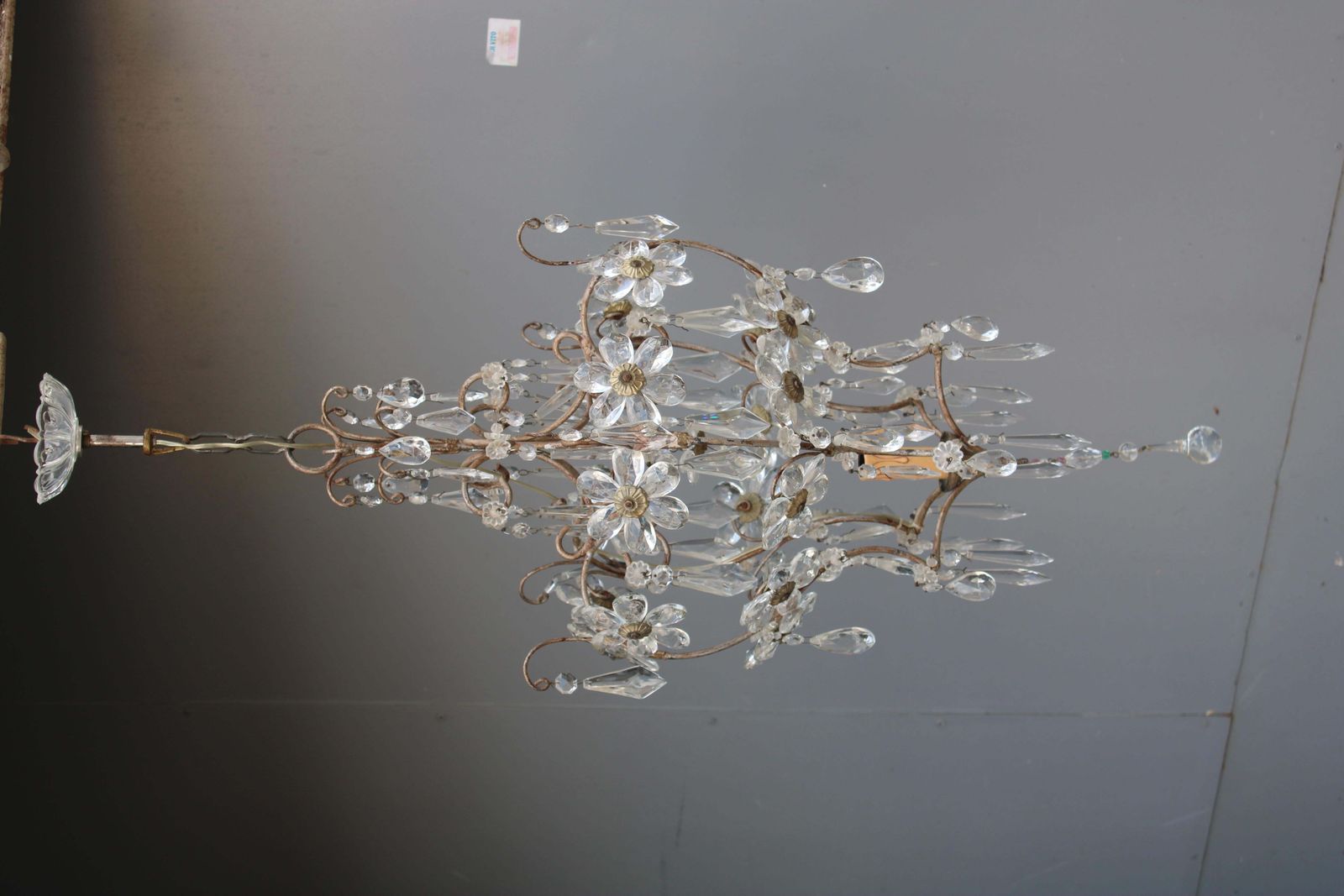 743.0 Decorative French Metal And Crystal Laterna 1950 Made In France photo