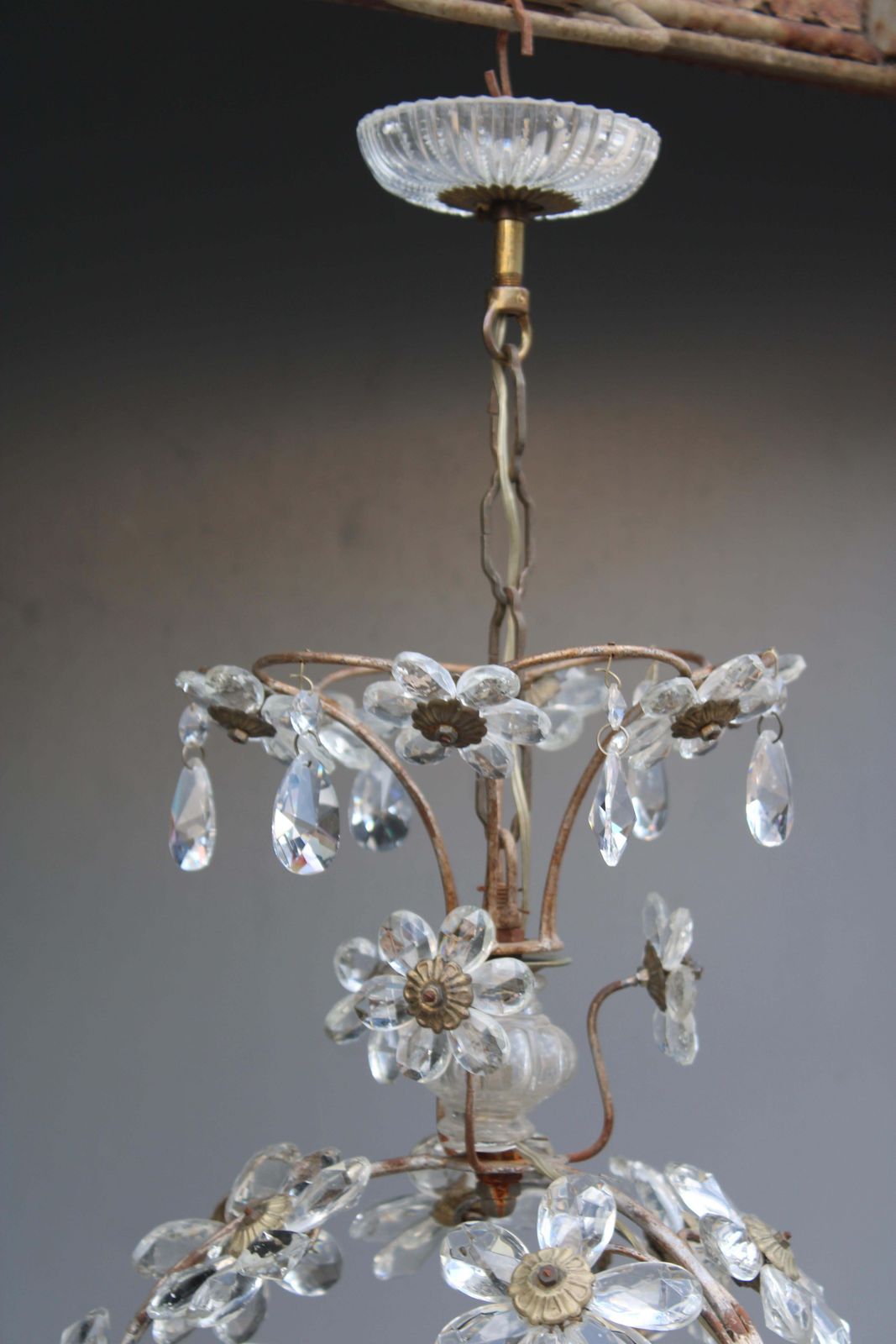 Metal And Crystal Lantern French 1950s Mid Century France Design photo for sale