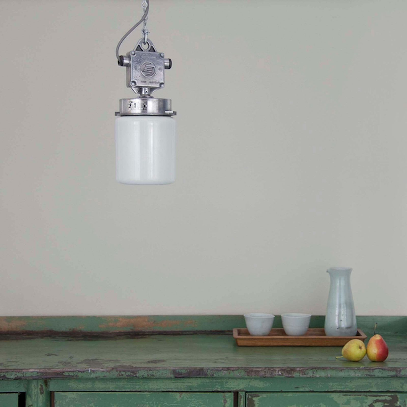 Mid Century Industrial Opaline Pendant Light By Elektrosvit photo buy