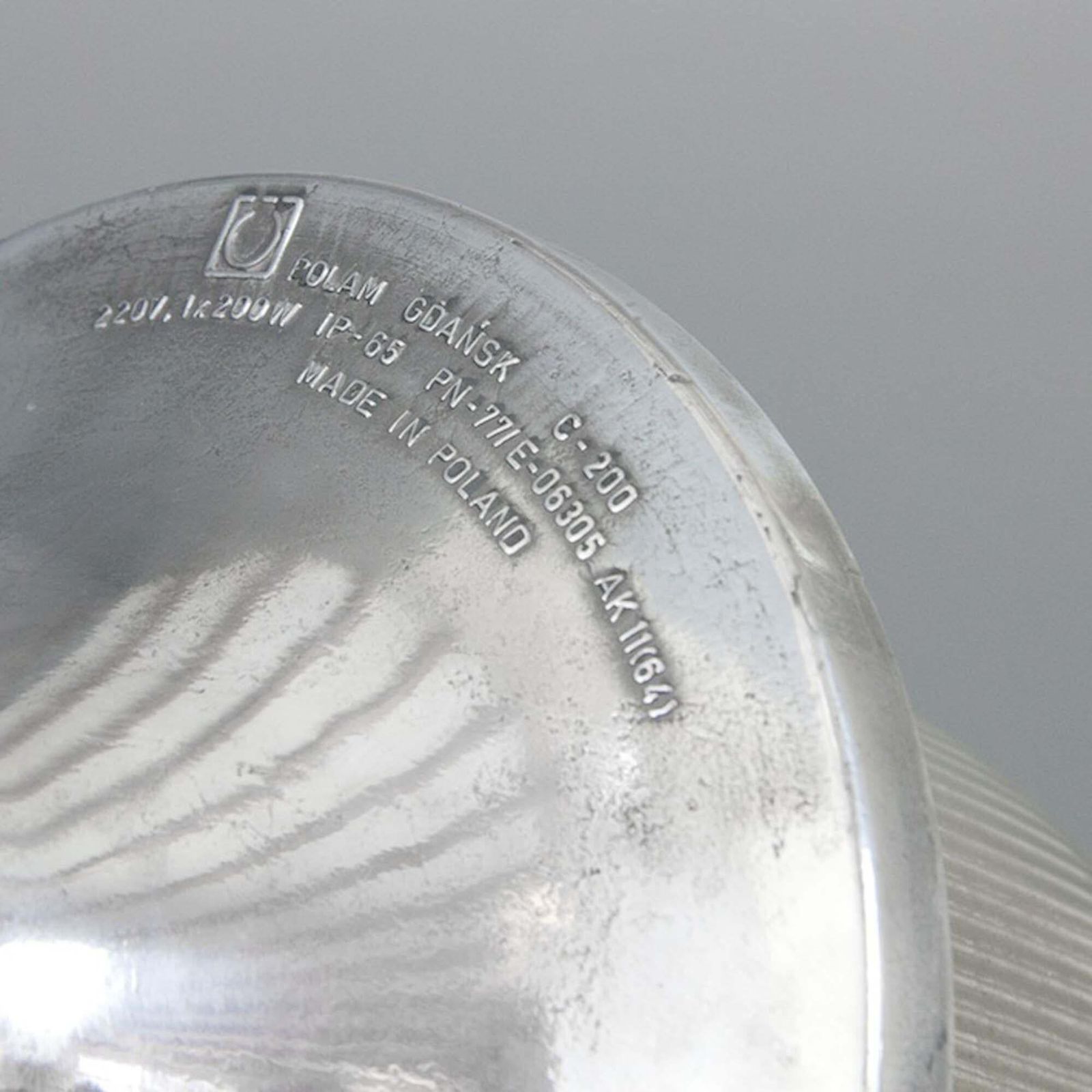 Late Century Polish Aluminium & Prismatic Glass Industrial Light By Polam photo for sale