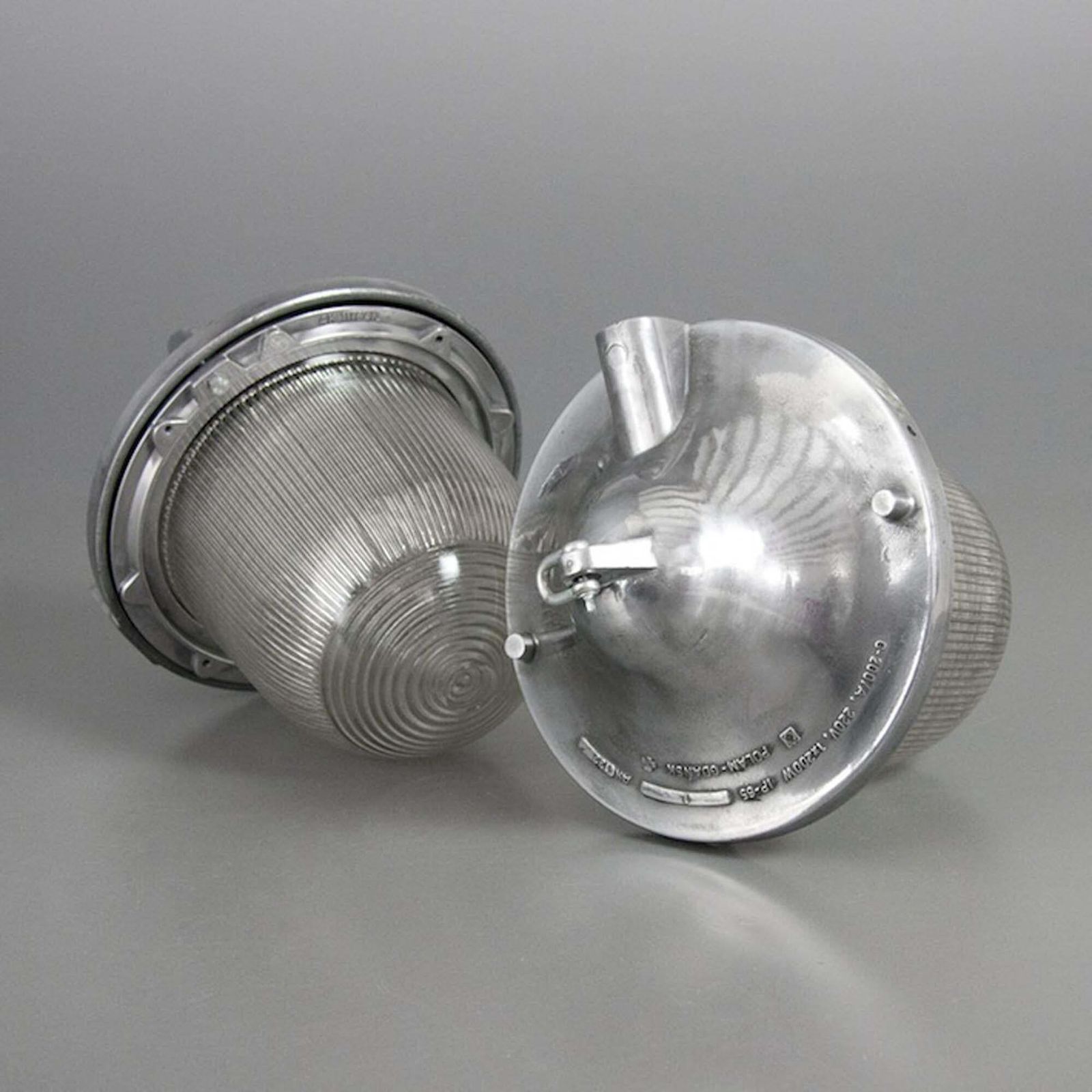 Late Century Polish Aluminium & Prismatic Glass Industrial Light By Polam photo 281.0