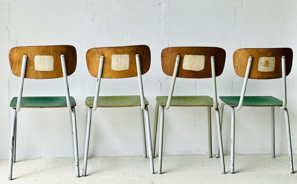 373.0 Vintage Schoolstoelen, Set Van 4 photo