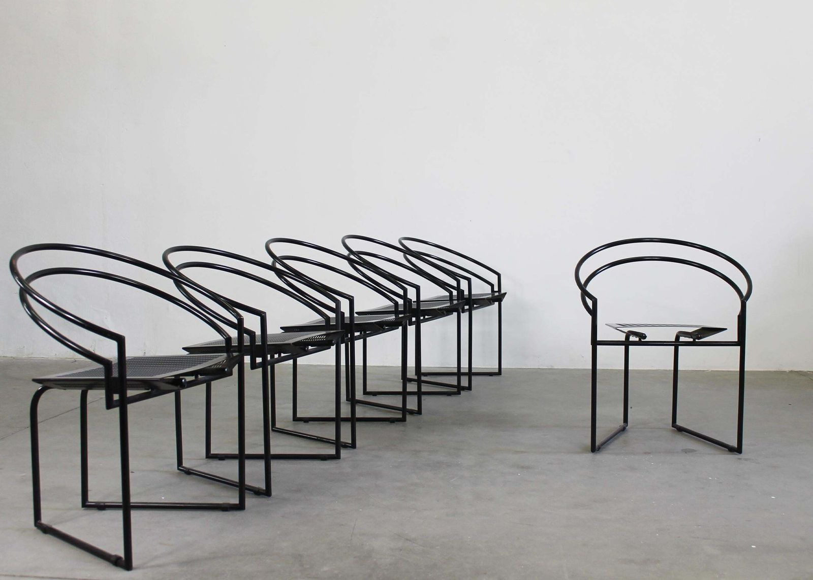 Mario Botta Set Of Six La Tonda Chairs In Black Lacquered Metal By Alias 1980s photo furniture