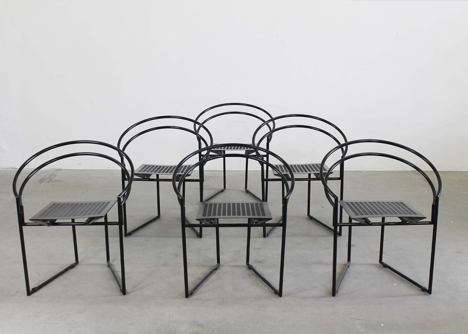 Mario Botta Set Of Six La Tonda Chairs In Black Lacquered Metal By Alias 1980s photo Furniture