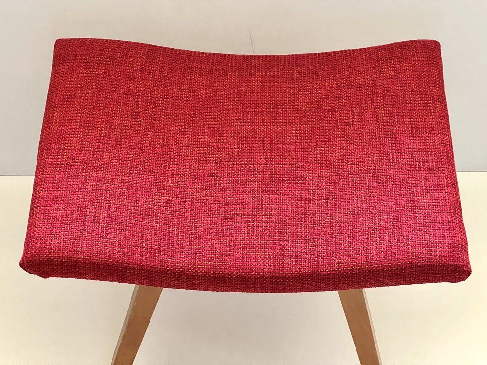 Mid Century Rode Stoffen Voetenbank, Jaren 1970 photo 173.0