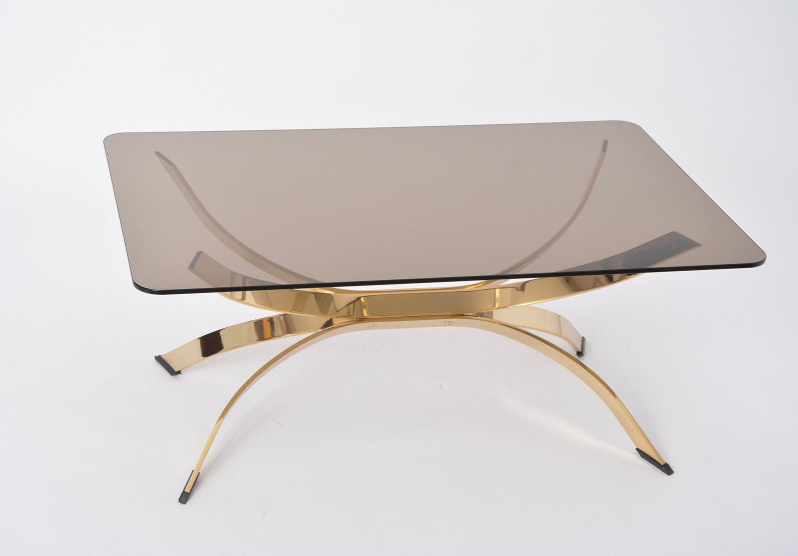 Italian Gold Metal Coffee Table With Smoked Glass Top, 1970s photo for sale