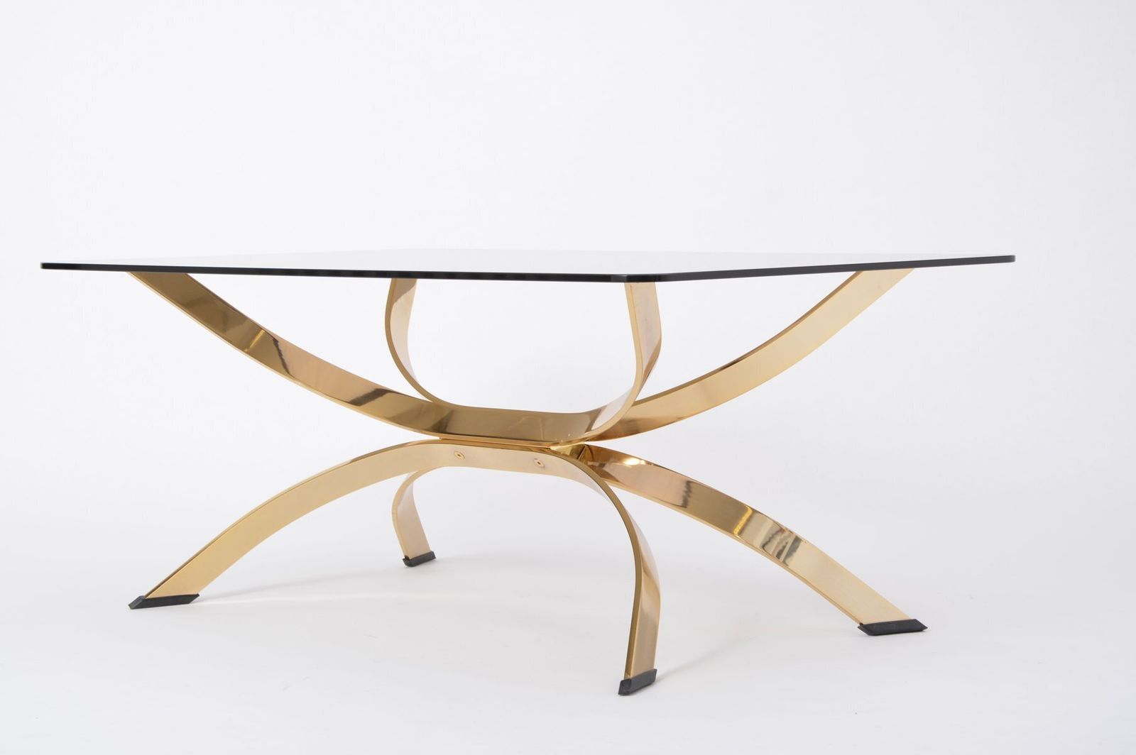 Italian Gold Metal Coffee Table With Smoked Glass Top, 1970s photo Furniture