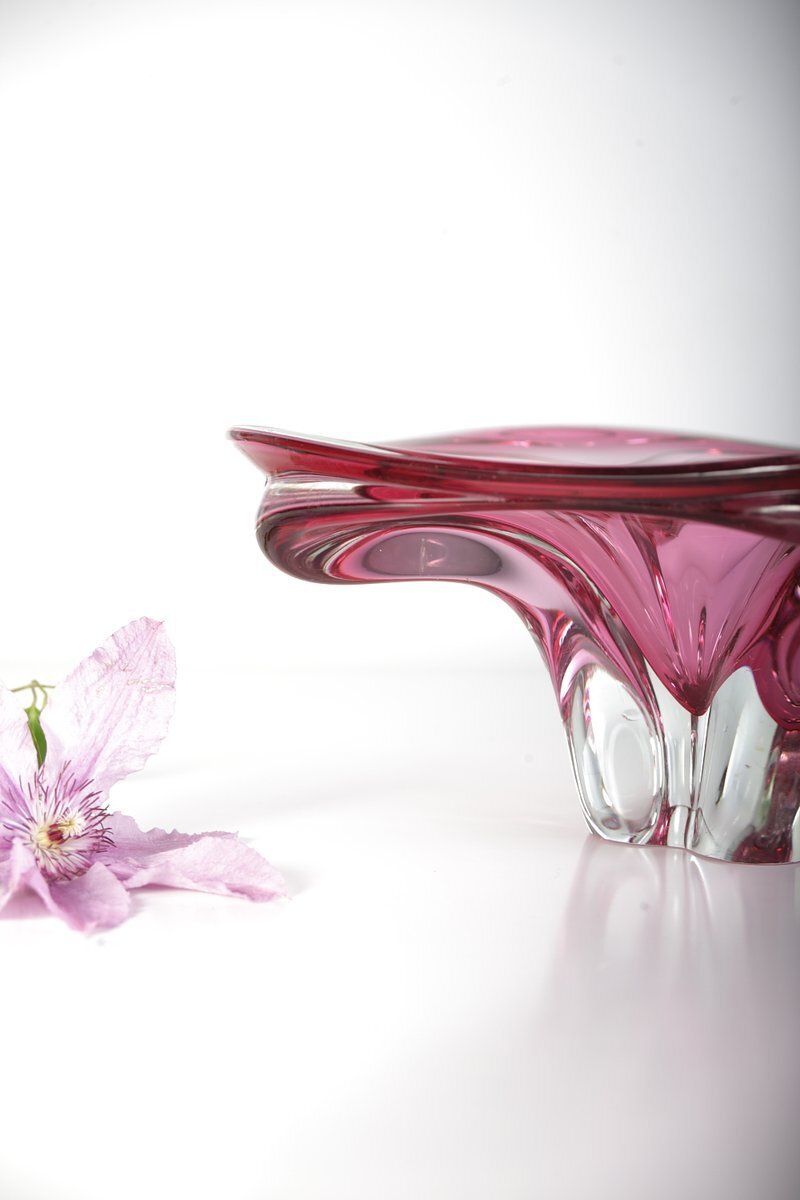 Boheems Roze Glazen Schaal Van Josef M. Hospodka Voor Sklarny Chribska, Jaren 1960 photo buy