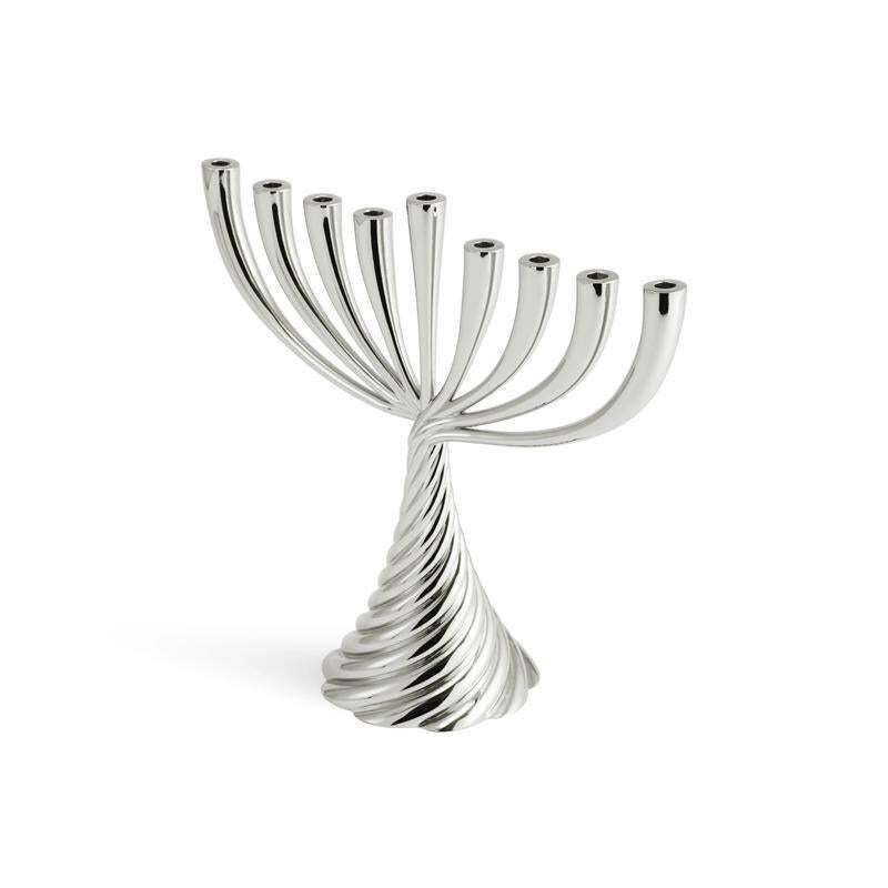 Contemporary Hanukkah Candleholder In Silver Twist Menorah photo for sale