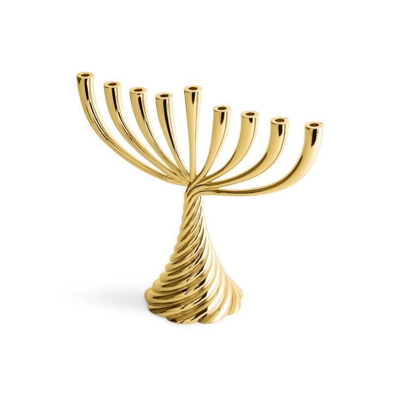 Gold Tone Contemporary Cast Metal Twist Menorah photo for sale