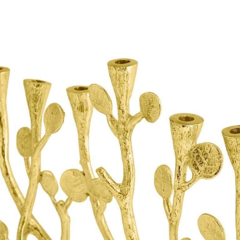 Contemporary Gold Tone Cast Metal Botanical Menorah photo 912.0