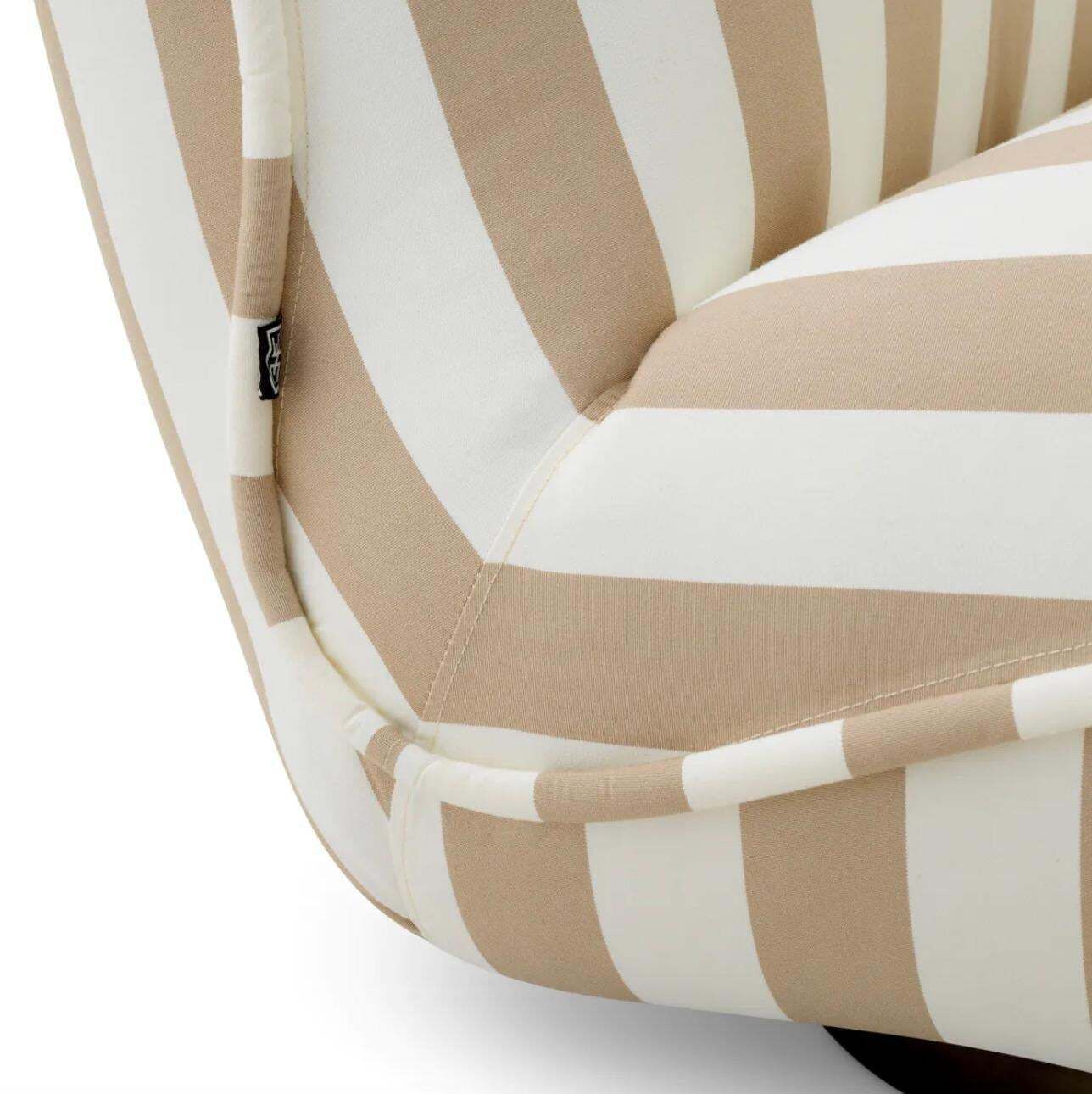 Outdoor Chair In Beige And Off White Striped Fabric With Black Bas photo furniture