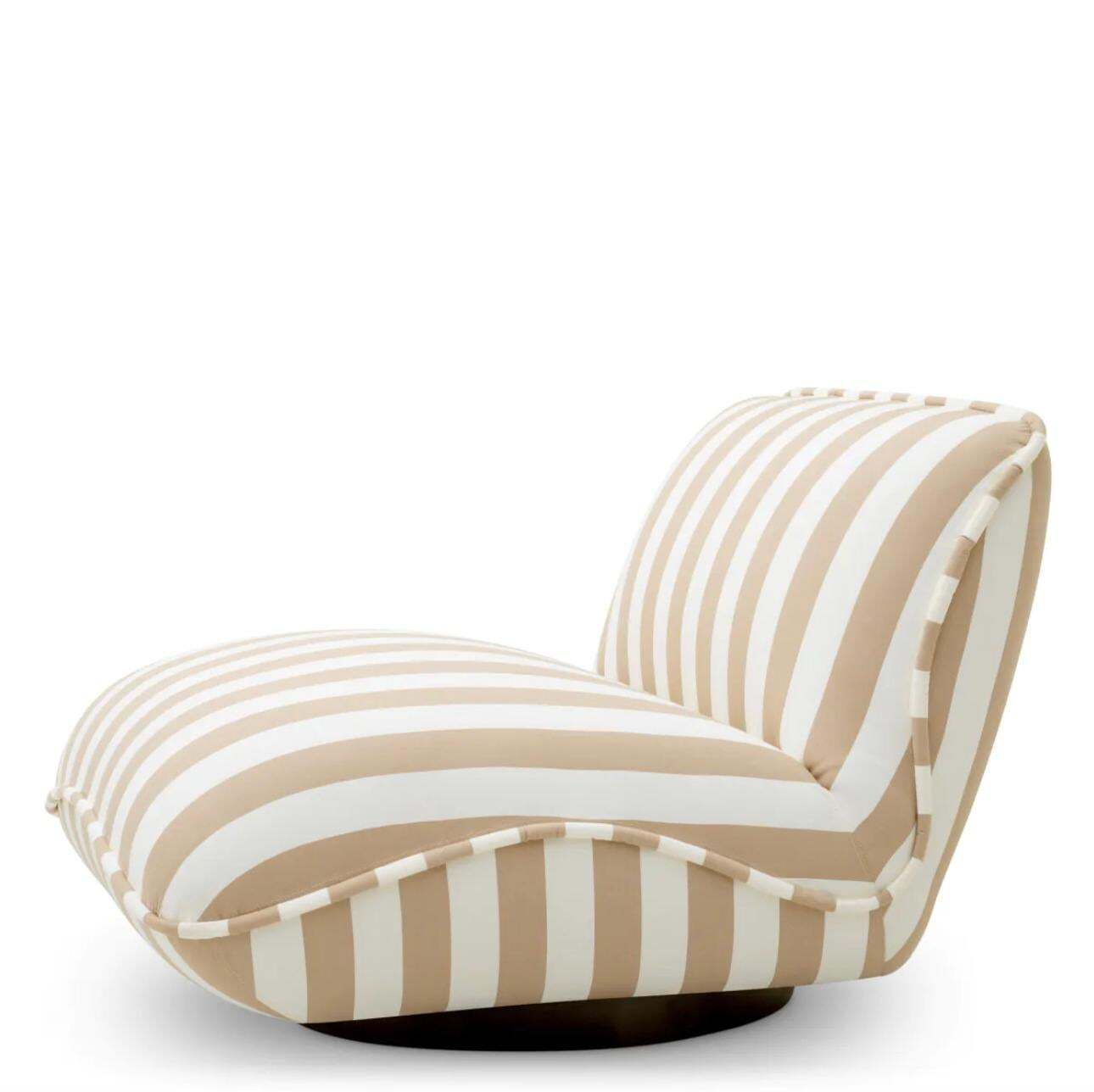 Outdoor Chair In Beige And Off White Striped Fabric With Black Bas photo vinterior