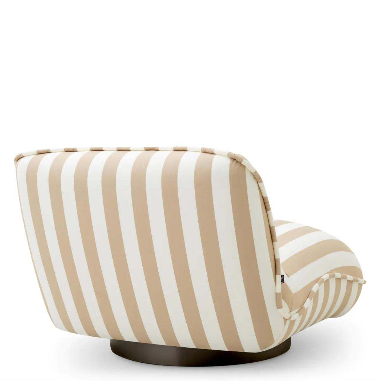 Outdoor Chair In Beige And Off White Striped Fabric With Black Bas photo buy