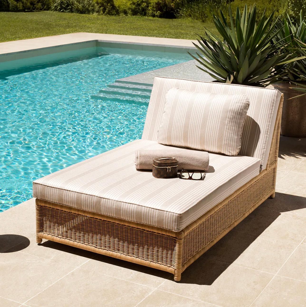 Outdoor Modular Daybed In Synthetic Rattan And Saville Beige Fabric photo for sale