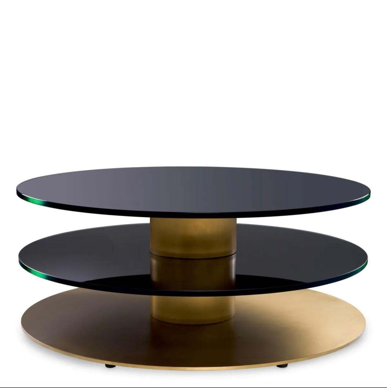 Round Coffee Table In Brushed Brass And Black Glass, Contemporary Style photo furniture