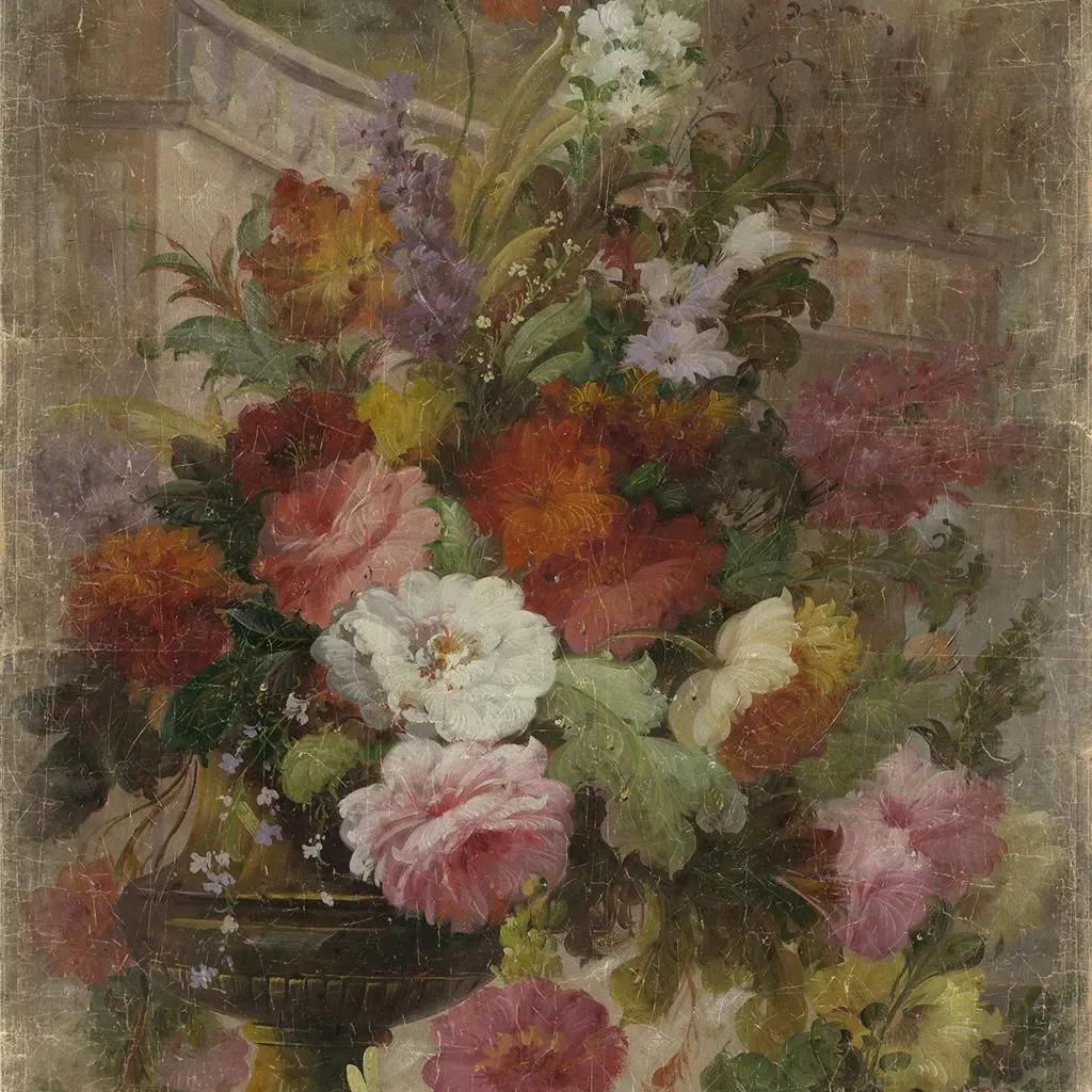 Panoramic Floral Wall Décor On Canvas, 19th Century Style photo Art