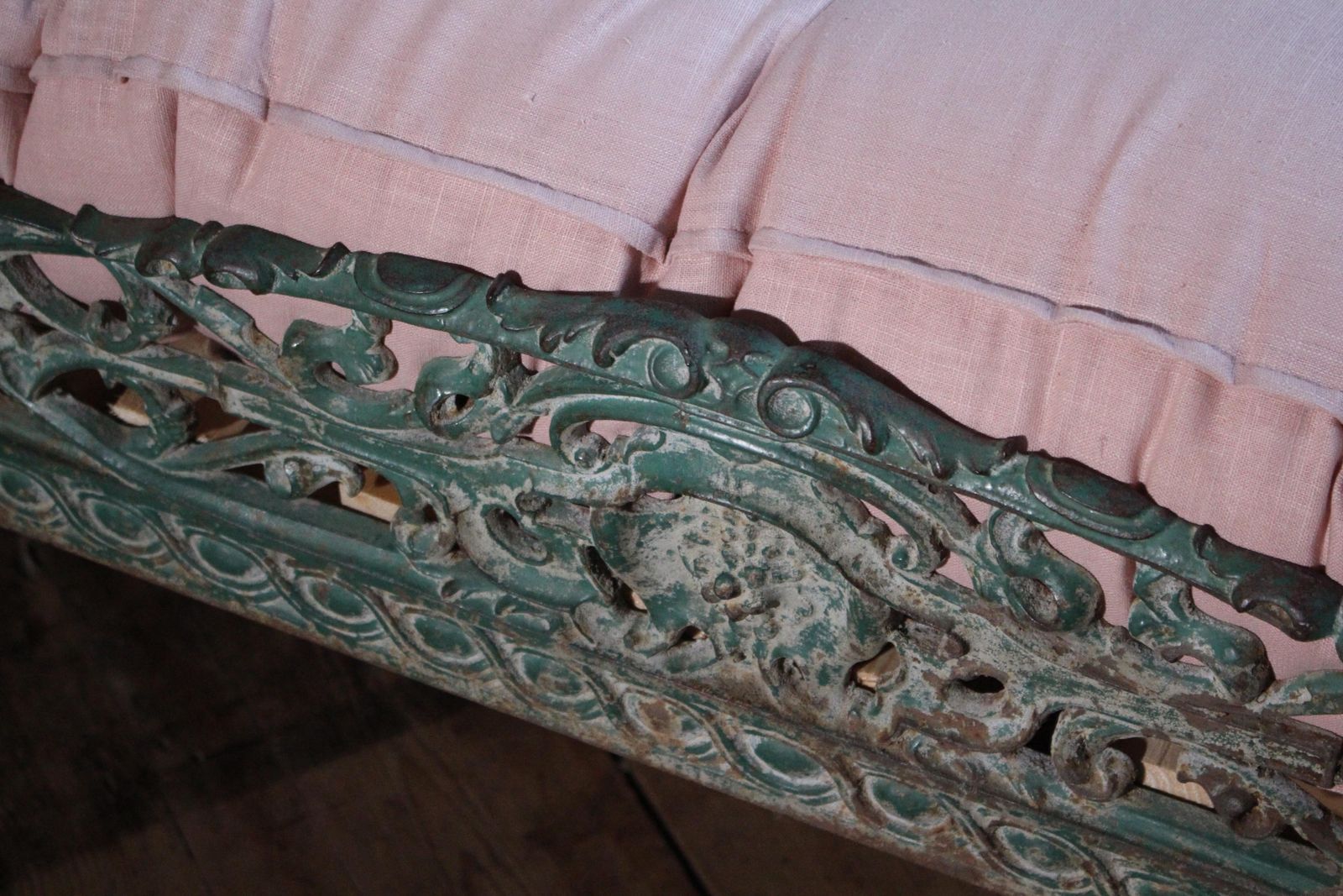 French Circa 1860 Original Painted Green Napoleon Lll Cast Iron Daybed Rococo photo Furniture