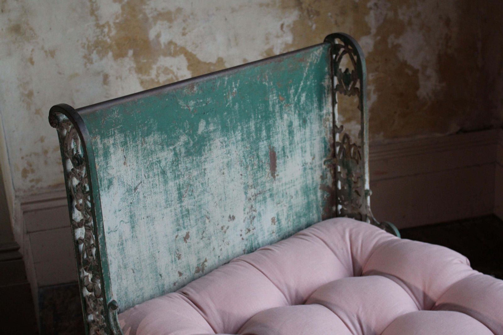 photo furniture French Circa 1860 Original Painted Green Napoleon Lll Cast Iron Daybed Rococo