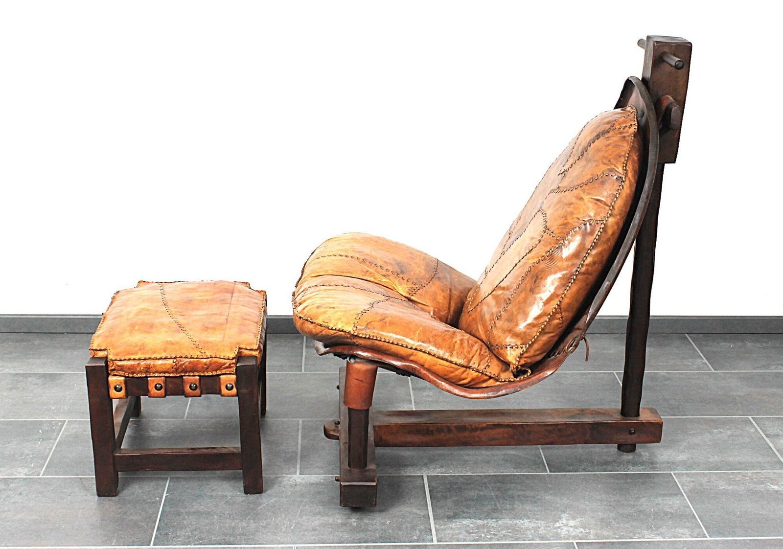 photo vinterior Brutalist Oak Lounge Chair And Ottoman, 1970s, Set Of 2