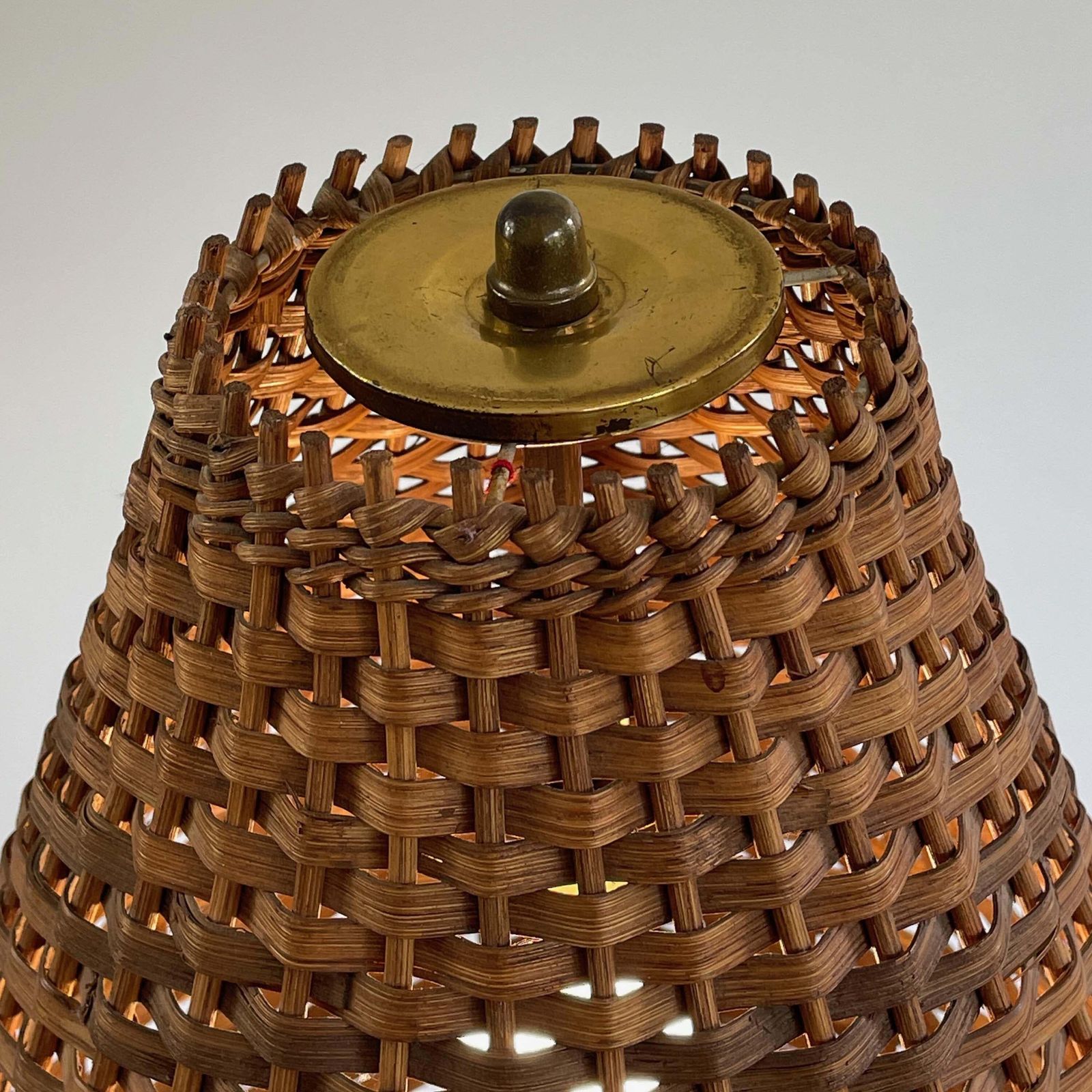 Lighting Rattan, Teak & Brass Tripod Floor Lamp, Sweden 1950s To 1960s photo