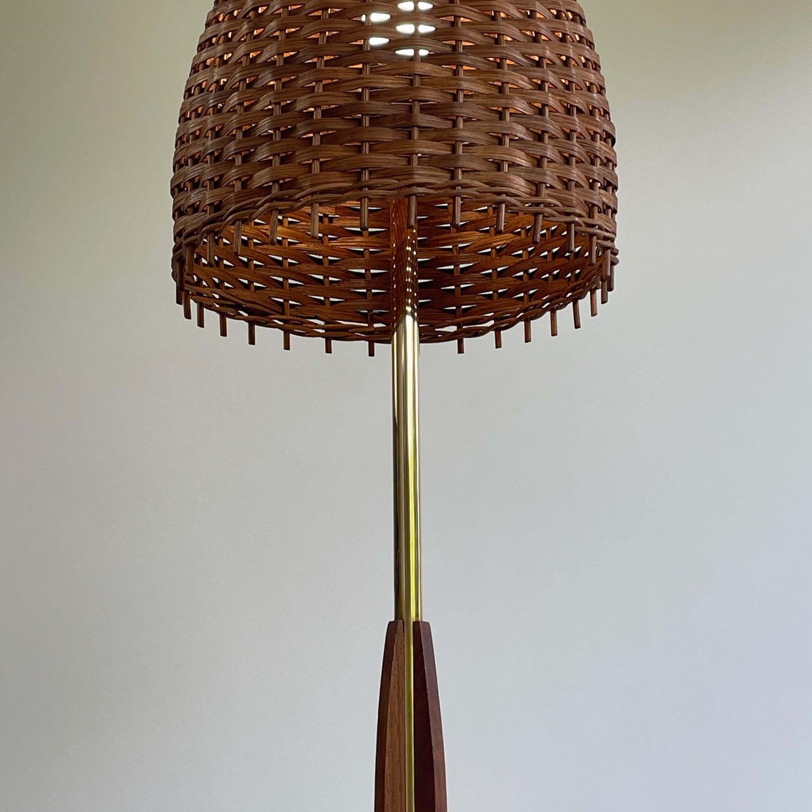 photo vinterior Rattan, Teak & Brass Tripod Floor Lamp, Sweden 1950s To 1960s