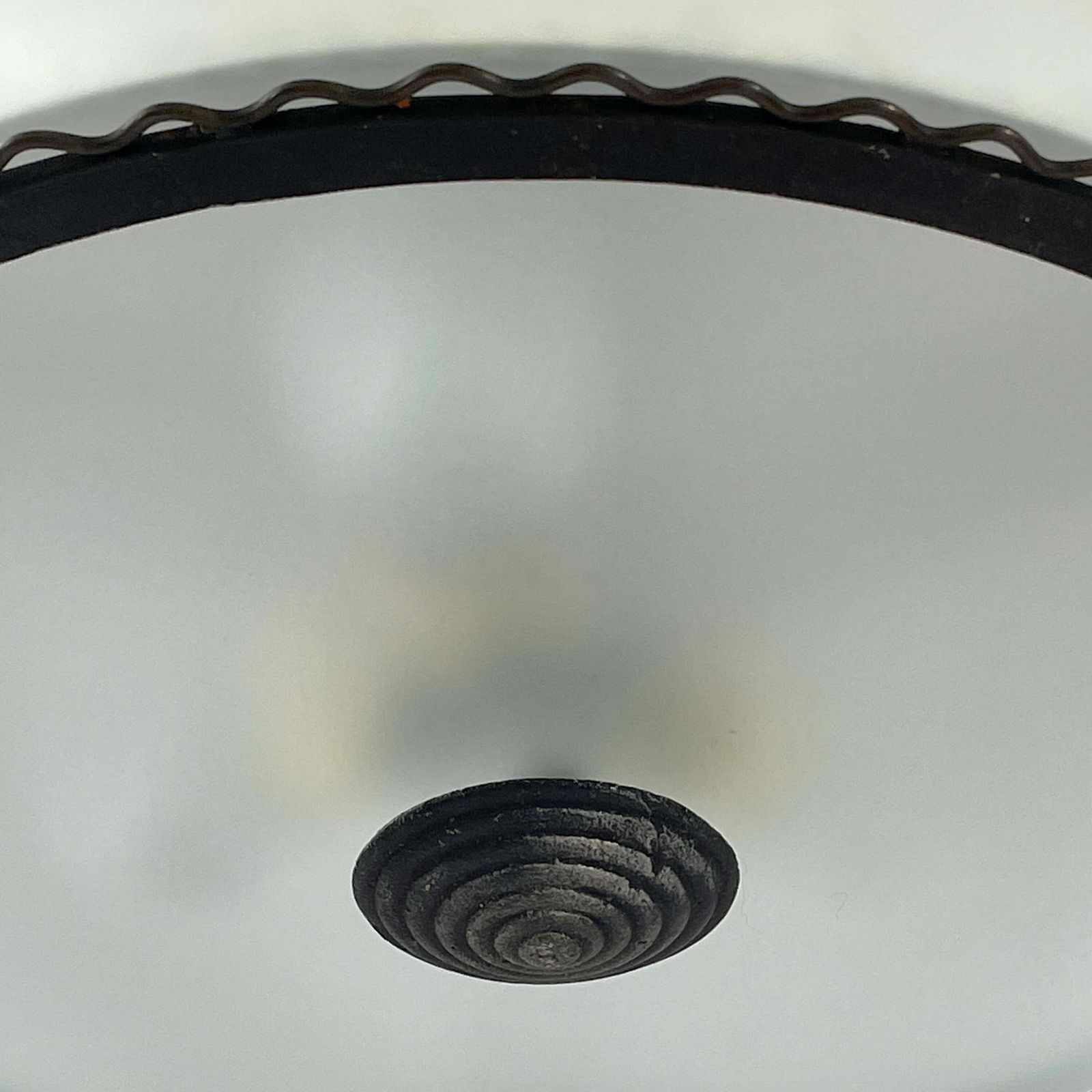 photo buy Patinated Iron, Glass & Parchment Ceiling Light By Bjerkås Armatur, Sweden 1940s