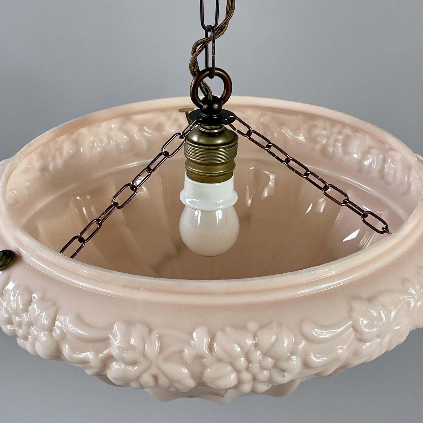 Pale Rose Marbled Glass Pendant, Sweden 1920s To 1930s photo vinterior
