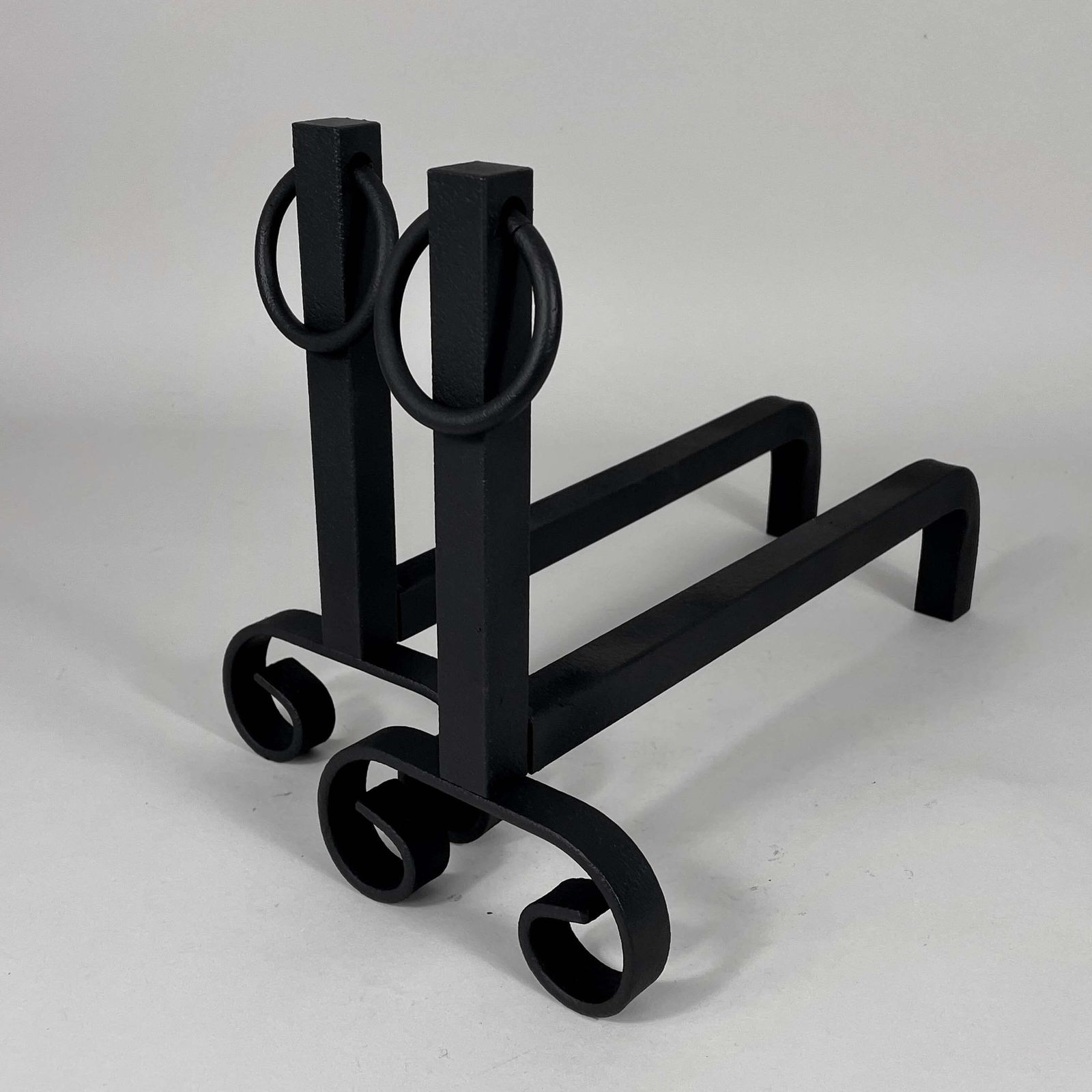 photo furniture Art Deco Modernist Cast Iron Fire Dogs Andirons, France 1930s