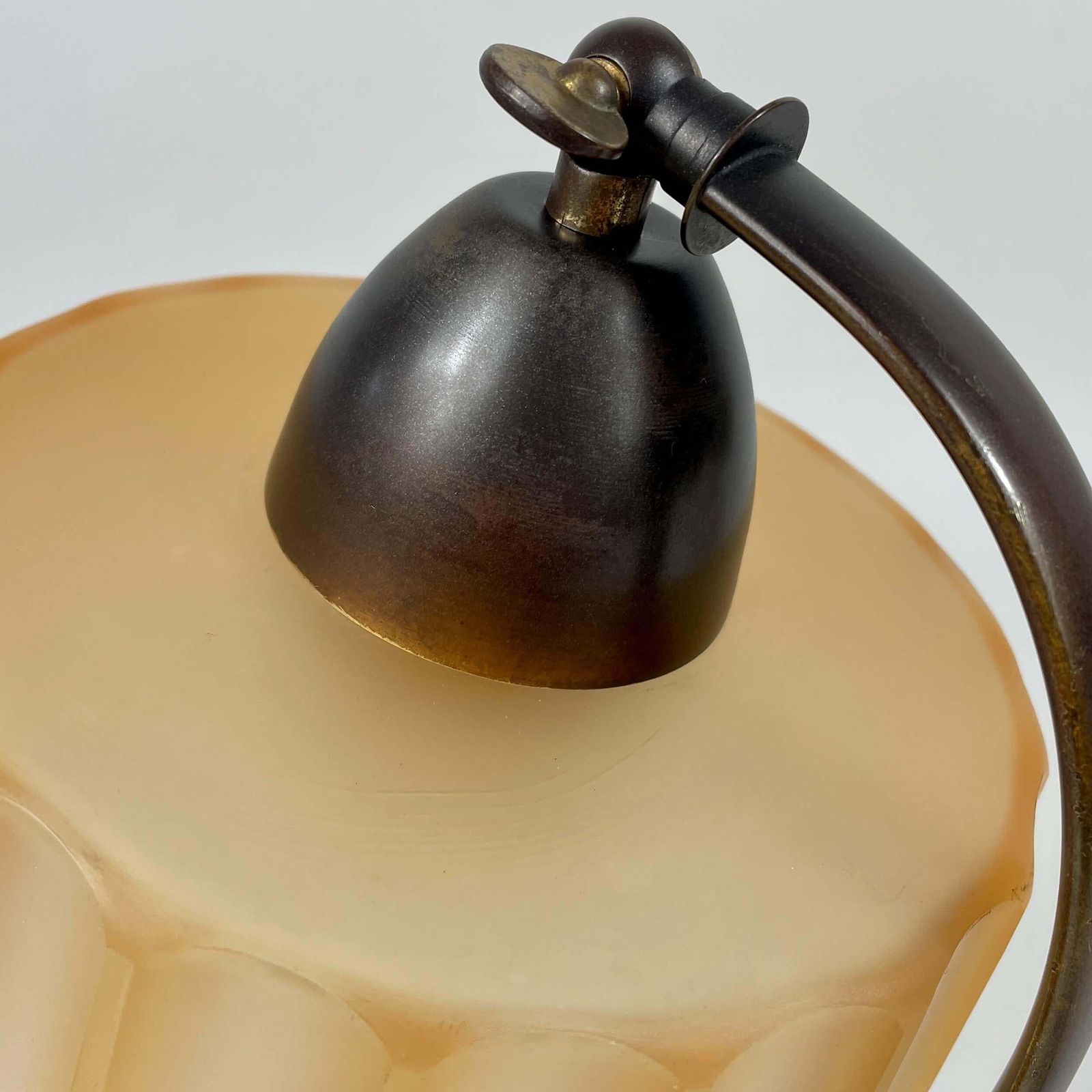 Lighting Bronzed Brass & Havanna Glass Table Lamp, Sweden 1920s To 1930s photo
