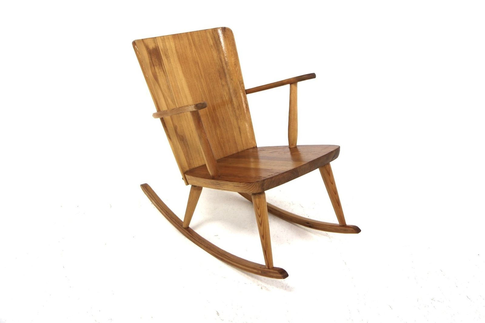 Brutalist Pine Rocking Chair By Göran Malmvall, Sweden, 1960s photo vinterior