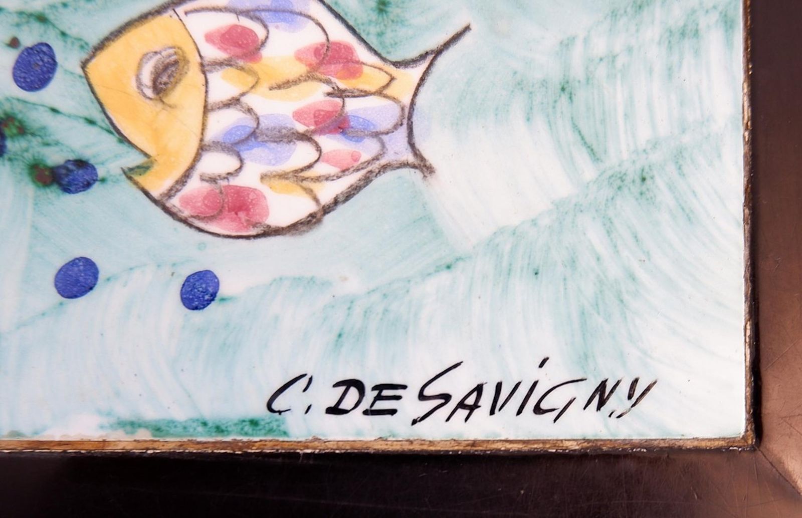 1950s French Ceramic Topped Coffee Table Signed C. De Savigny photo Furniture