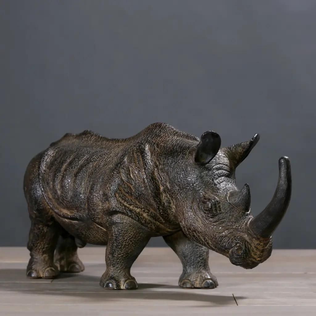 Naturalistic Dark Brown Terracotta Rhinoceros Sculpture – Size S photo furniture
