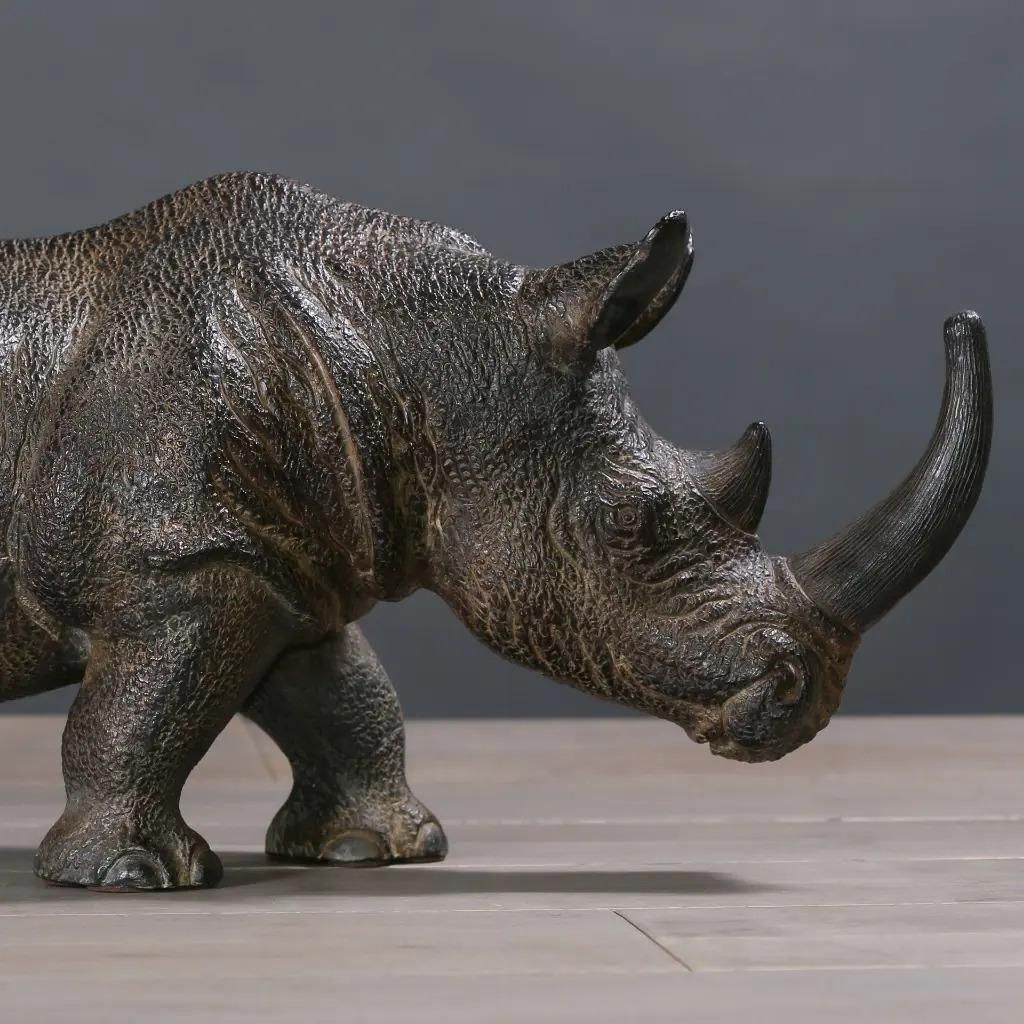 Naturalistic Dark Brown Terracotta Rhinoceros Sculpture – Size S photo for sale